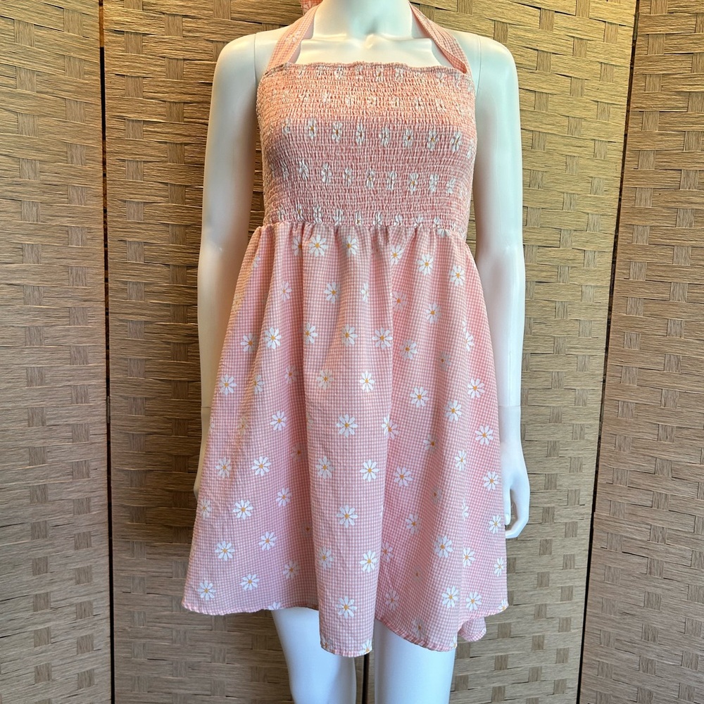 SHEIN pink gingham with white Daisy halter dress/tunic size XL - Picture 7 of 9